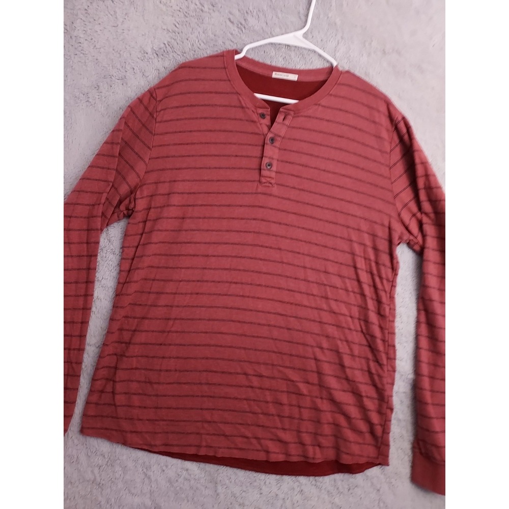 Marine Layer Shirt Mens Large Henley Striped Maroon Striped Rayon Cotton Blend L